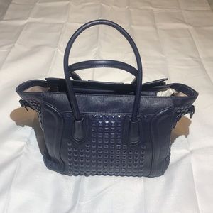 Textured Leather Handbag with Rivets